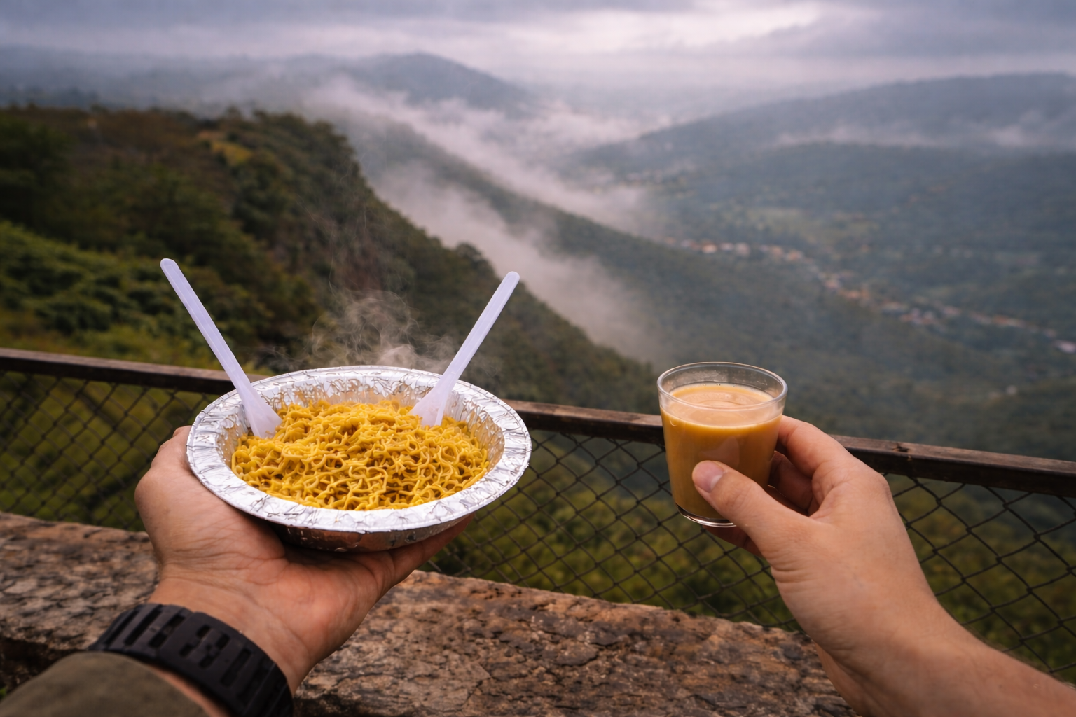 Maggi and Chai at Tiger Point, Lonavala