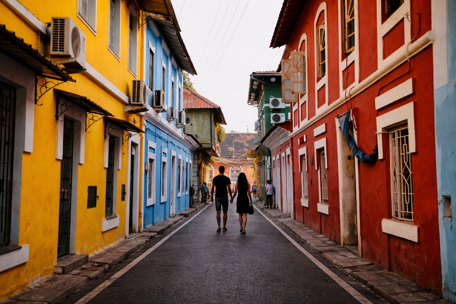 Walking at colorful Fontainhas Lane, Goa
