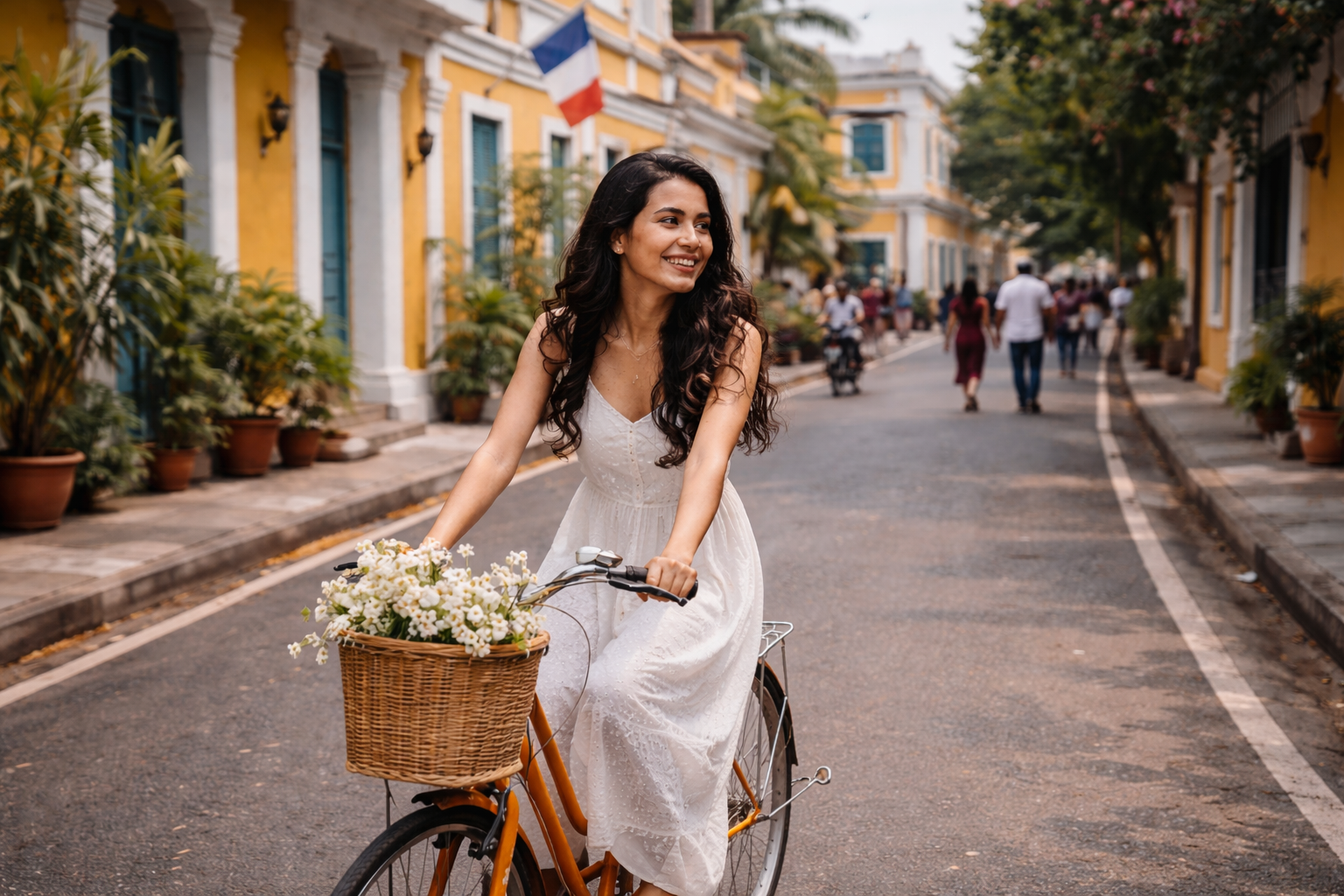 Cycling through the French Quarters of Pondicherry.