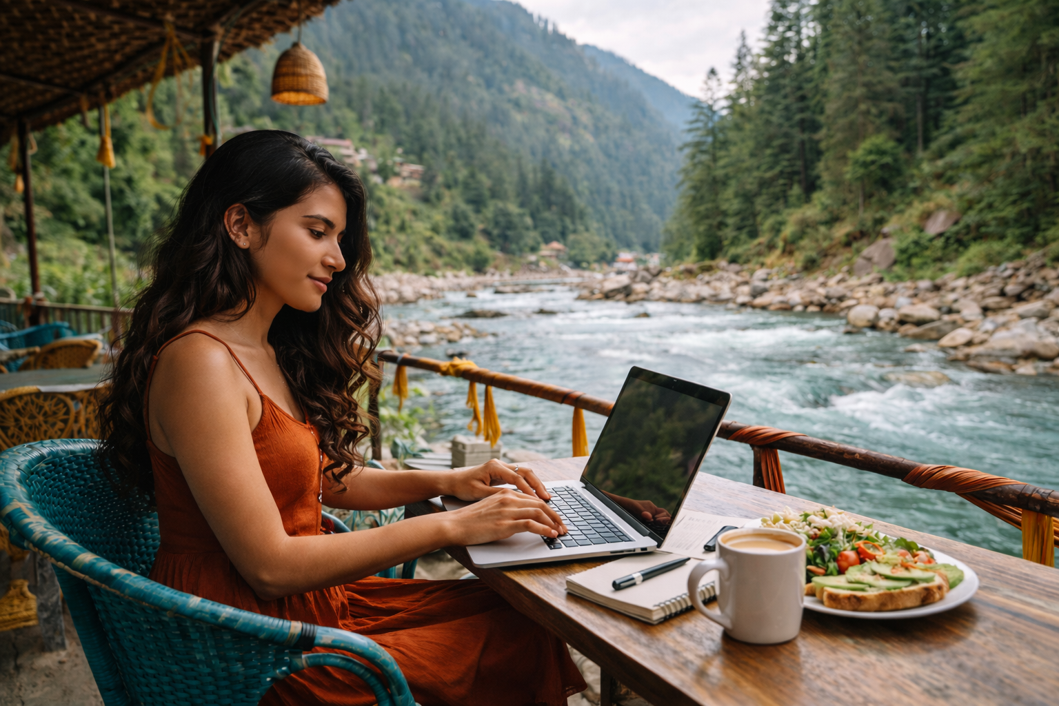 Women enjoying cafe views in Kasol