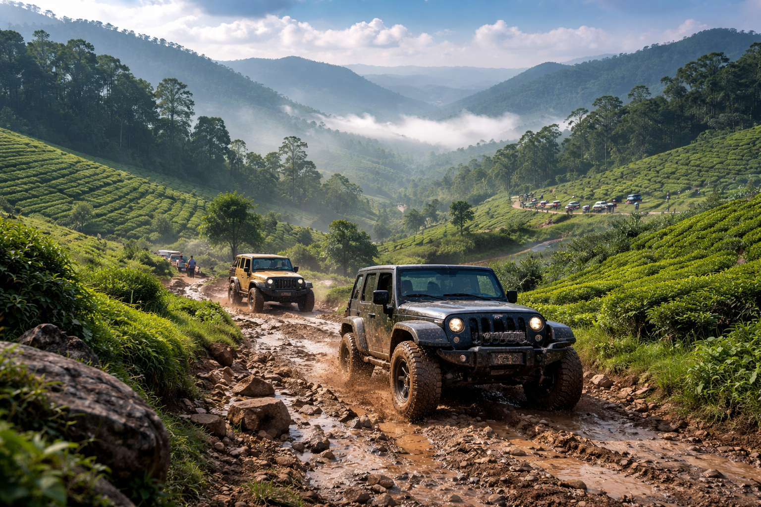 Off-road adventure biking through Vagamon forest trails and meadows