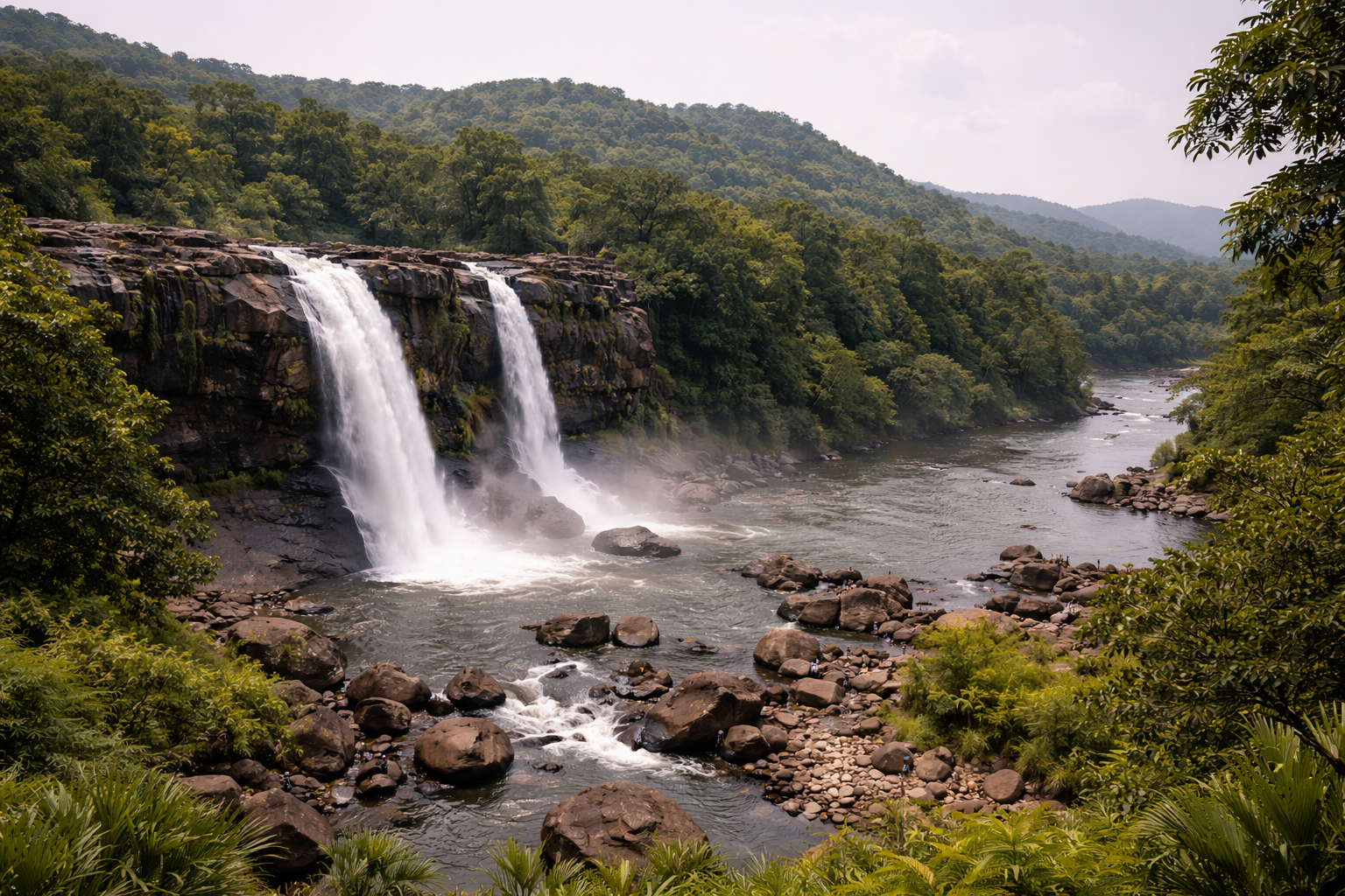 Powerful Athirappilly Waterfalls during monsoon season
