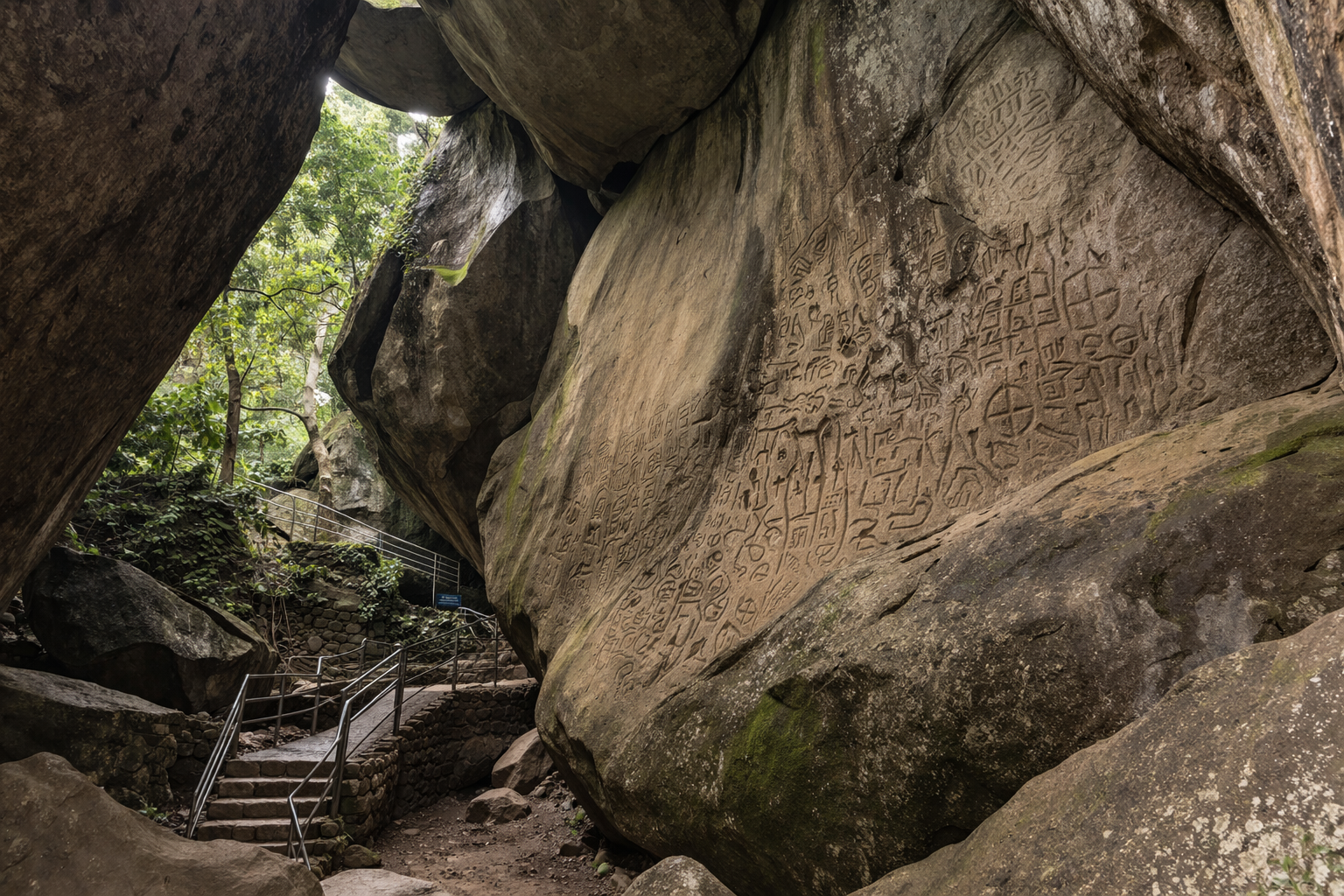 Ancient Edakkal Caves in Wayanad with prehistoric rock carvings