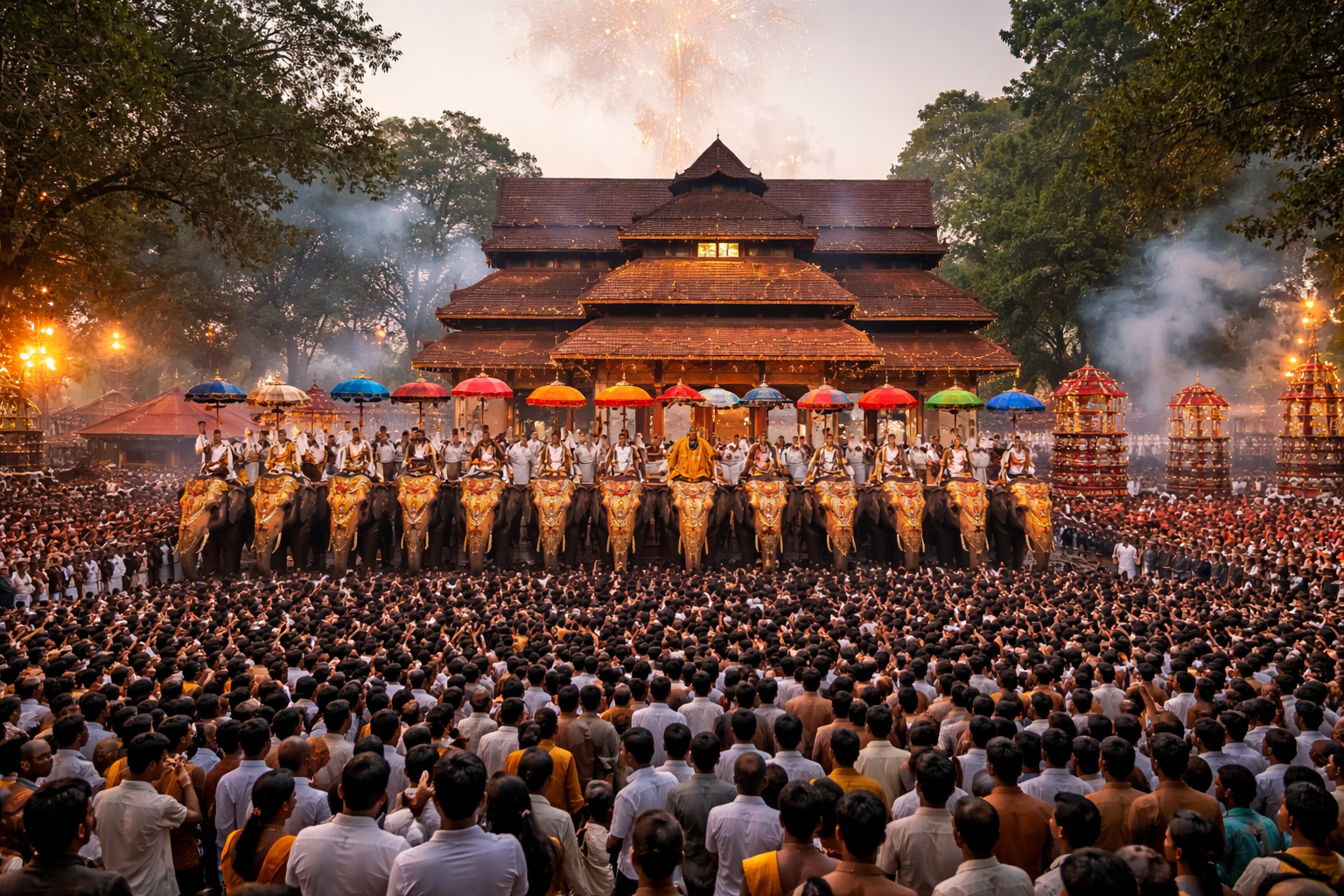 Ancient Vadakkunnathan Temple in Thrissur is celebrating the Thrissur Pooram festival