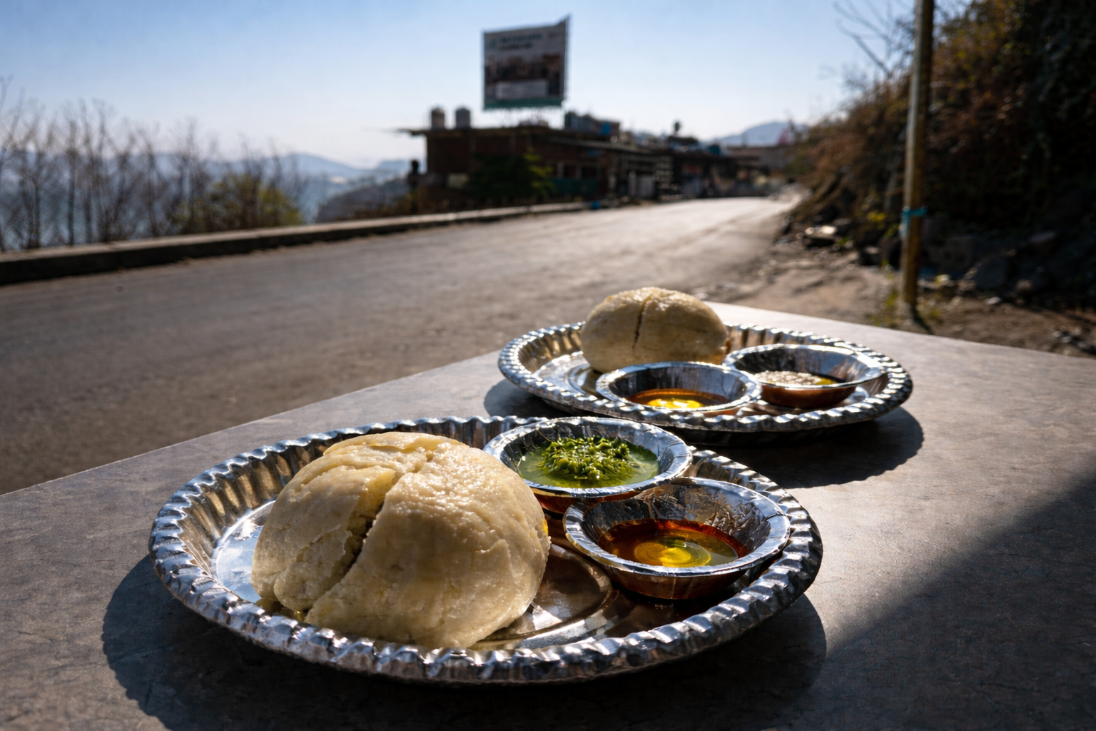 Himachali Siddu bread served with ghee and chutney at Dalhousie