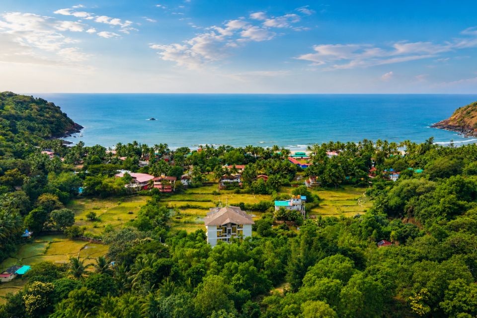 scenic aerial view of The Hosteller Gokarna
