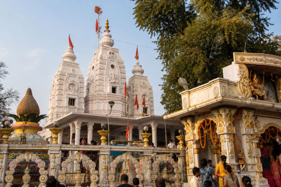 Khajrana Ganesh Temple towers with devotees gathered outside, Indore