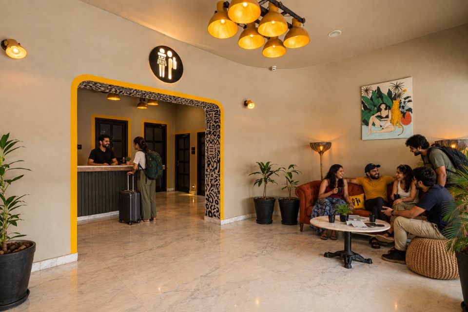 Reception and common area of The Hosteller BAM Udaipur